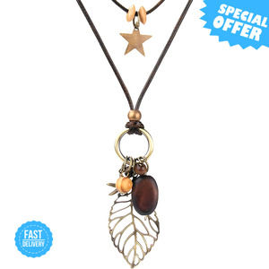 BRAND NEW Les umes Vintage Necklace Wooden Pendant Boho Ethnic Style